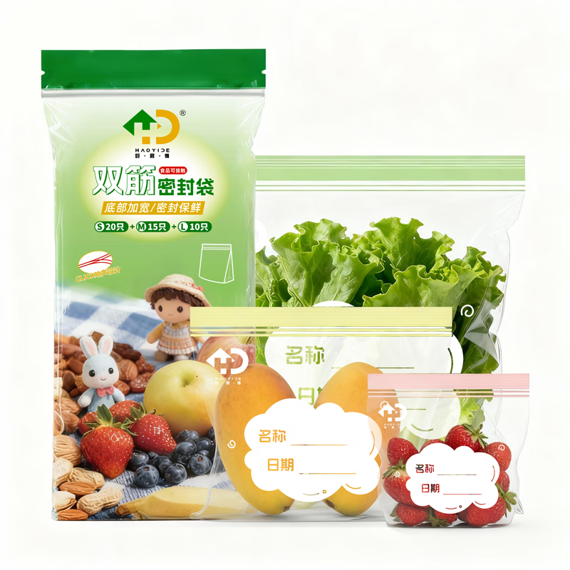 好易得食品密封袋保鲜密实袋大中小号冰箱冷冻分装收纳袋自封袋加厚防潮 【袋装】大中小*2 共90只