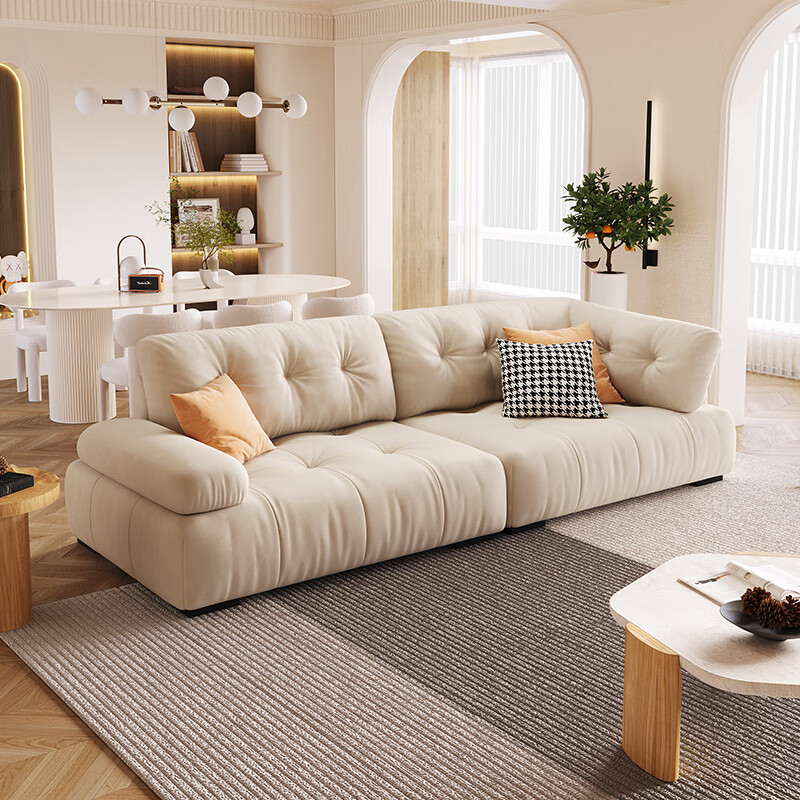 恋尚舒奶油风猫抓布沙发客厅简约现代小户型直排三人位网红布艺云朵沙发 3.2米多人位 【667伯爵系列雪尼尔】空气棉+海绵+硅胶棉