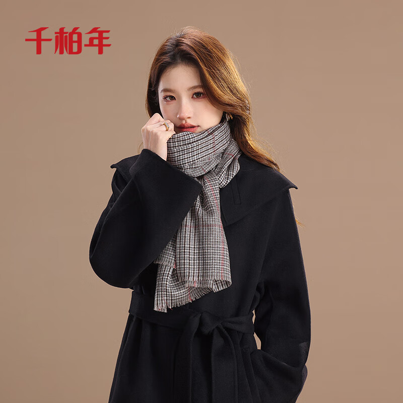 千柏年流苏格子围巾女2025冬季新款时尚纯羊毛韩版保暖披肩百搭围脖 绿色