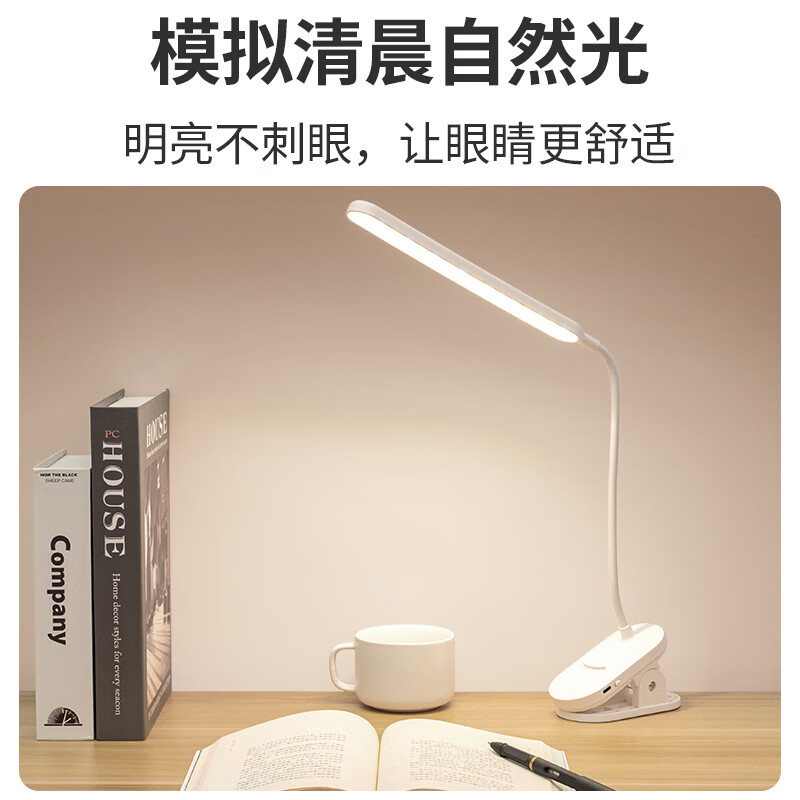 亿苔台灯护眼学习专用卧室床头灯夹式阅读写作业充电床头工作灯 升级款加长加亮灯头【8600 充插两用】+充电线