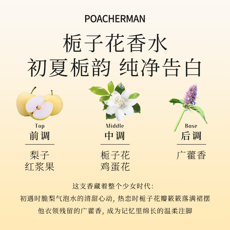 柏世曼（poacherman）9号栀子花香水正品女士天然花香持久香氛甜美淡雅淡香香水小样 9栀子花10ml