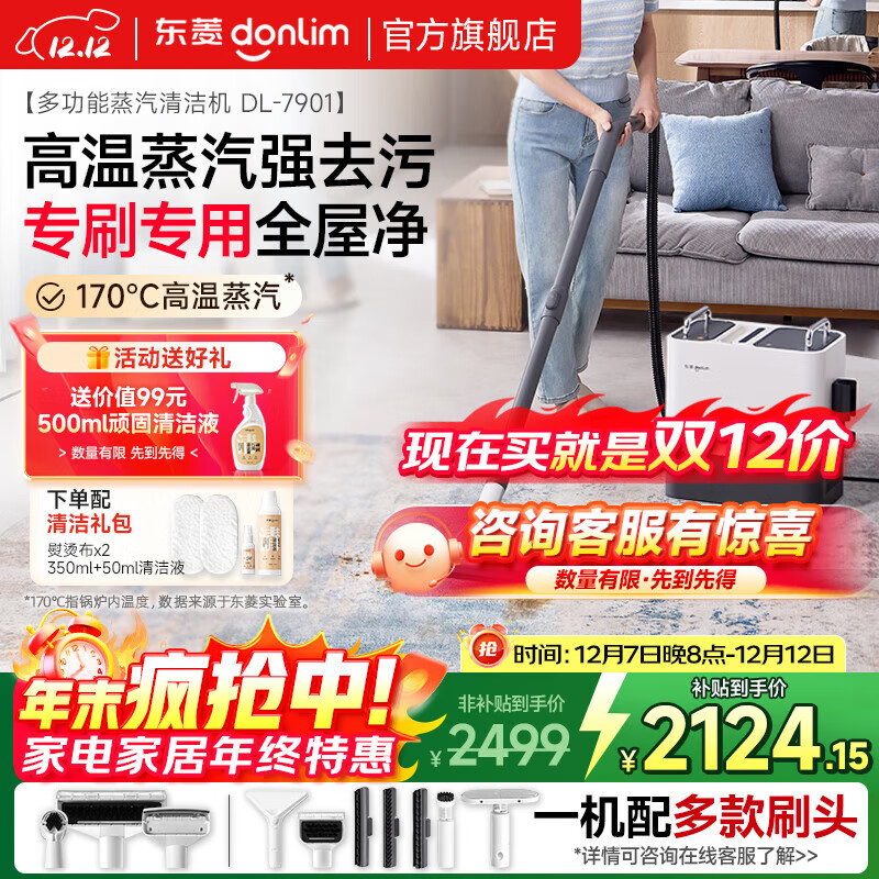 东菱（Donlim）多功能蒸汽清洁机 家用布艺地毯窗户厨房全屋清洗机 高温除菌除螨清洁神器  DL-7901【全家福套装】