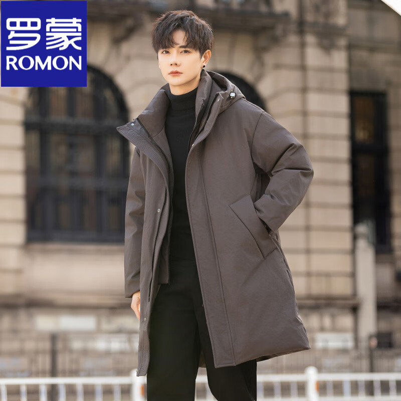 罗蒙（ROMON）2025冬季新款白鹅绒羽绒服男连帽中长款加厚保暖假两件外套袄子潮 YR8626咖色 （白鹅绒） L 120-138斤