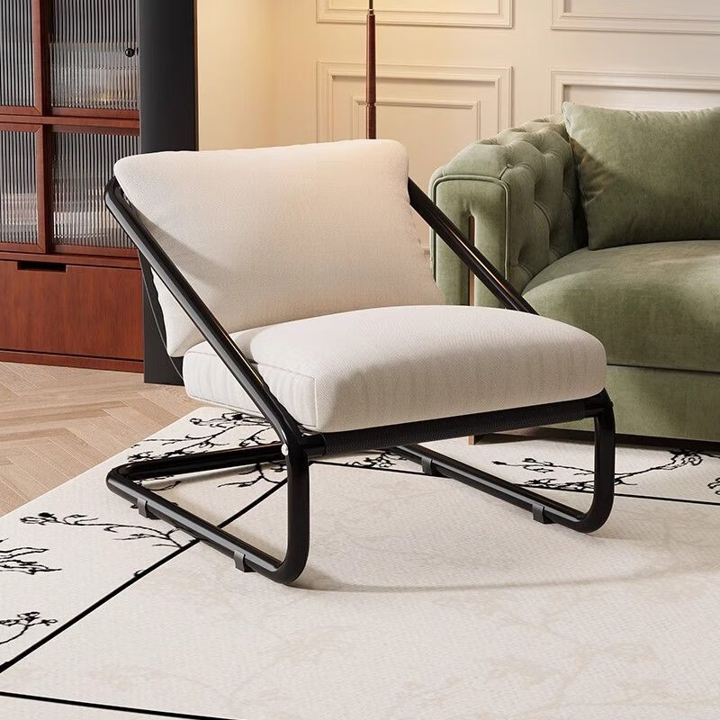 欣慕雅网红款扶手椅沙发椅客厅休闲椅户外网红懒人休闲单人沙发 可拆洗【舒适尊享款】黑架+灰白色棉麻坐垫 A3碳素钢架