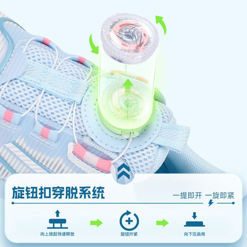 江博士（DR·KONG）春季男女童休闲运动鞋 免系旋钮扣鞋带舒适轻便儿童训练鞋 蓝/白（M） 28 脚长约16.9-17.4