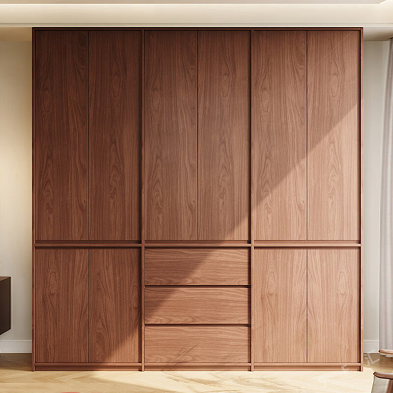 东璨实木衣柜卧室家用中古风大衣柜大容量收纳柜骨骼线衣橱定制储物柜 【主柜】长120*深60*高200cm 白色+胡桃色【实木生态板】