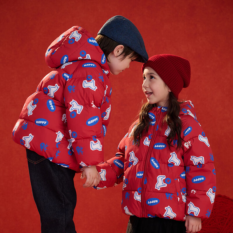 棉花堂（cottontown）【新年】棉花堂童装儿童红色棉服冬季新款连帽加厚棉袄拜年服外套 红色 140 140/68