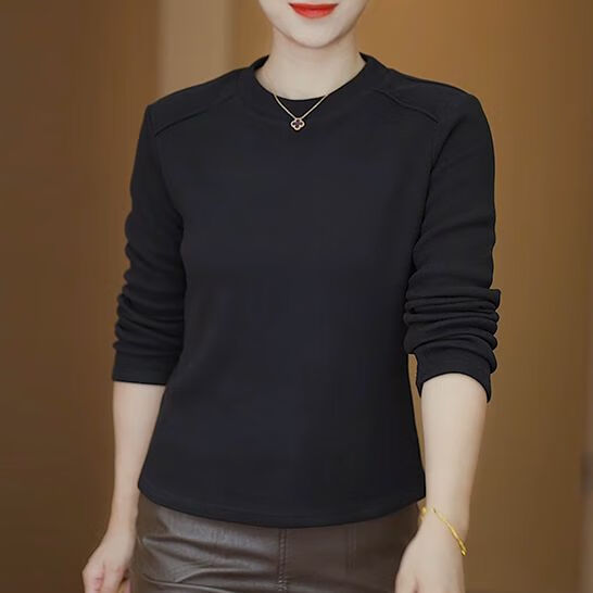 七喜凤秋冬加绒半高领针织衫女保暖修身不褪色长袖上衣 黑色 加绒 M (80-100斤)