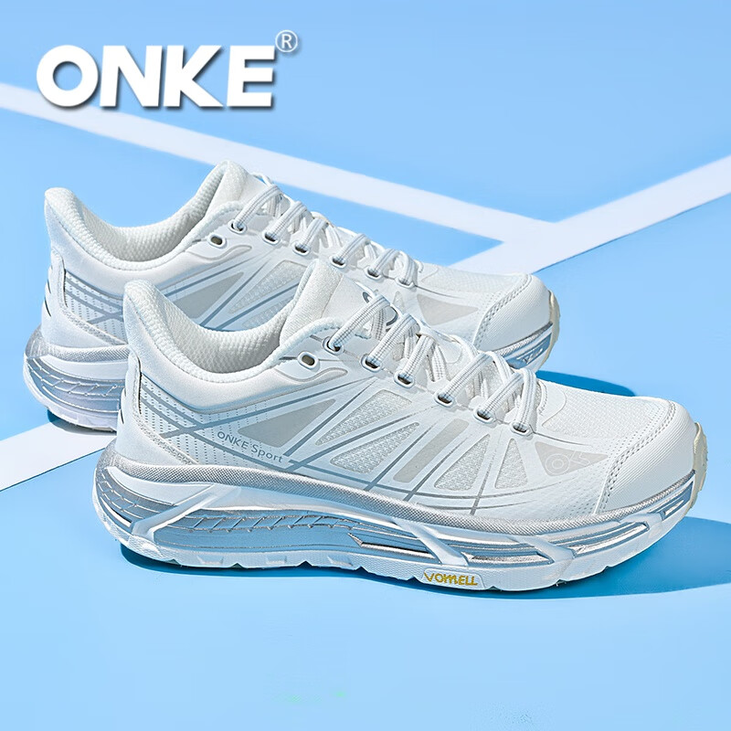 ONKE跑步鞋女春季新款轻便透气防滑减震男女鞋厚底增高耐磨运动跑步鞋 卡拉拉白 38