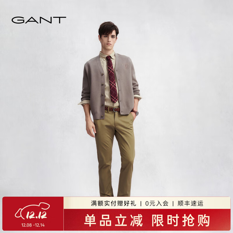 GANT【亚洲版型】/甘特男士长裤时尚微弹纯色通勤百搭直筒休闲裤 329-芦荟绿 34