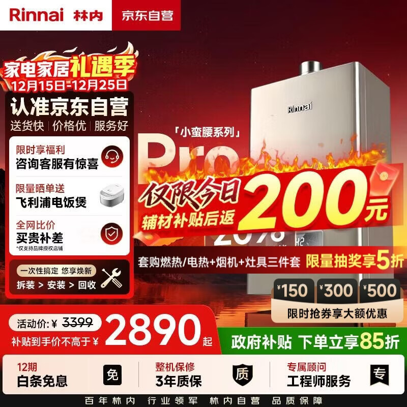 林内（Rinnai）【小蛮腰Pro】13升燃气热水器天然气【国家补贴15%】恒温低水压启动 ECO节能13GD32（JSQ26-GD32）