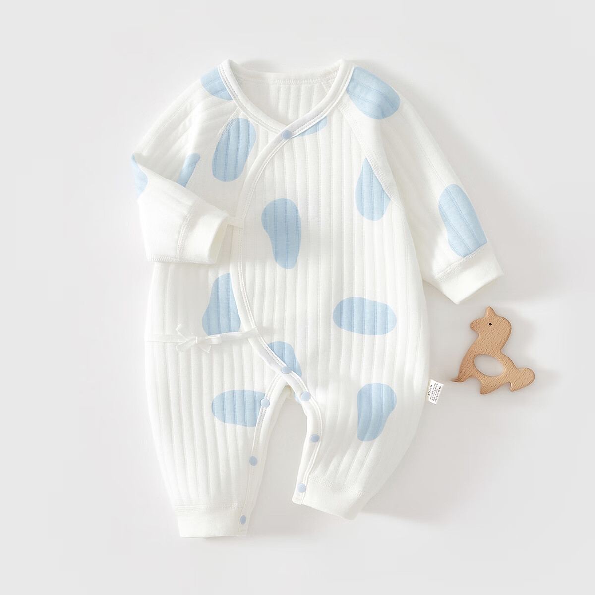 婧麒新生儿婴儿衣服秋冬夹棉满月纯棉初生宝宝秋装连体衣a类爬服 蓝色团团 52cm  【0-1个月建议体重2-4kg】