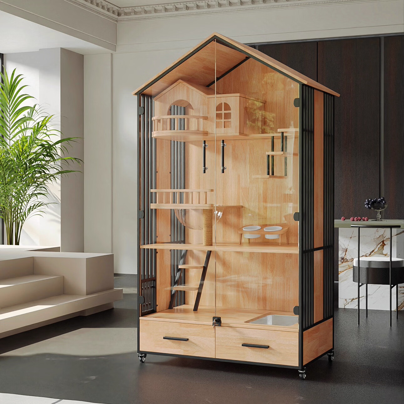 华元宠具（hoopet）【商仓】猫别墅实木猫笼子室内猫窝猫屋带厕所一体不占地猫舍猫柜