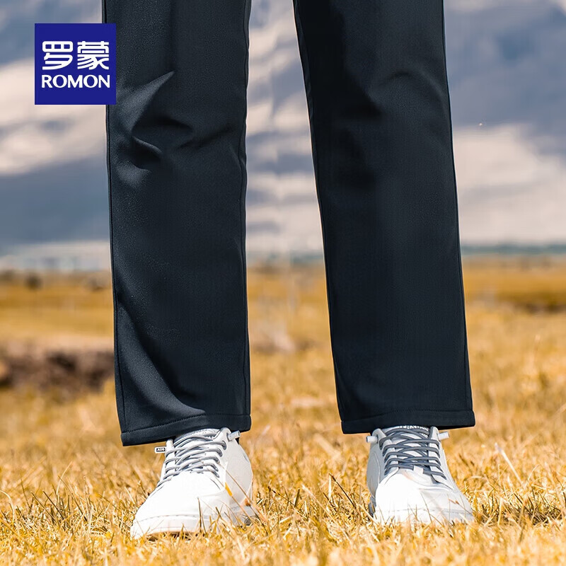 罗蒙【鹅绒】加绒羽绒裤男冬季新款中青年松紧腰宽松直筒加厚保暖裤男 黑色 XL 180【建议135-155斤】