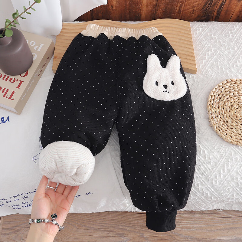 女童棉裤加绒加厚一条过冬新款2025洋气冬季宝宝厚实三层夹棉裤子 粉红色-兔头加厚棉裤一条过冬 130 裤长64