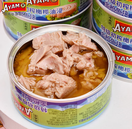 雄雞標(biāo)特級初榨橄欖油浸金槍魚塊罐頭150g*3罐吞拿魚即食海魚肉