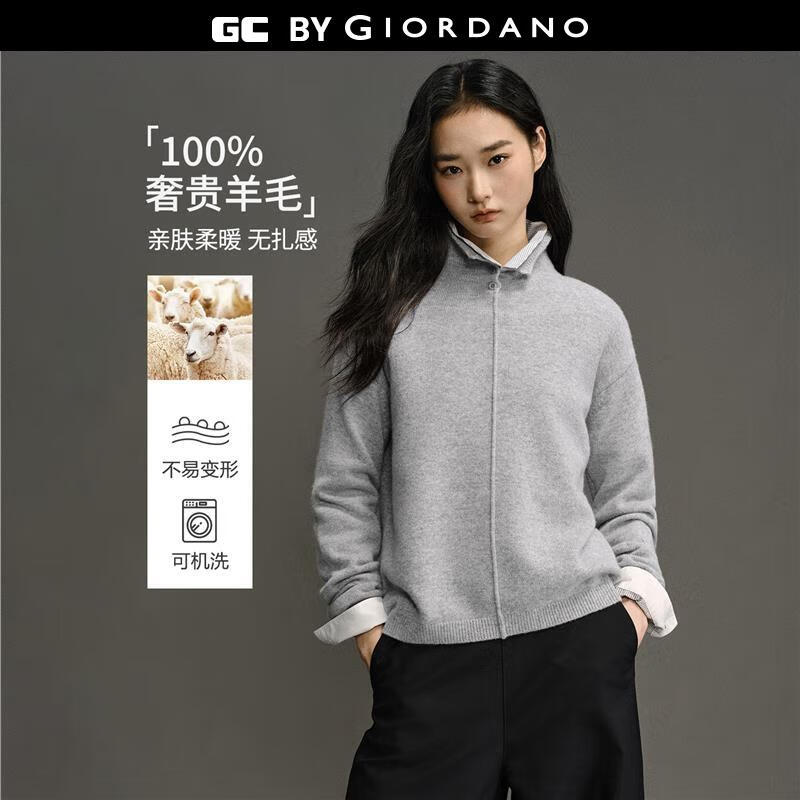 GIORDANO CONCEPTS 2025秋冬新款针织衫女静奢羊毛衫品牌刺绣宽松高领毛衣12355605 13中花灰 M