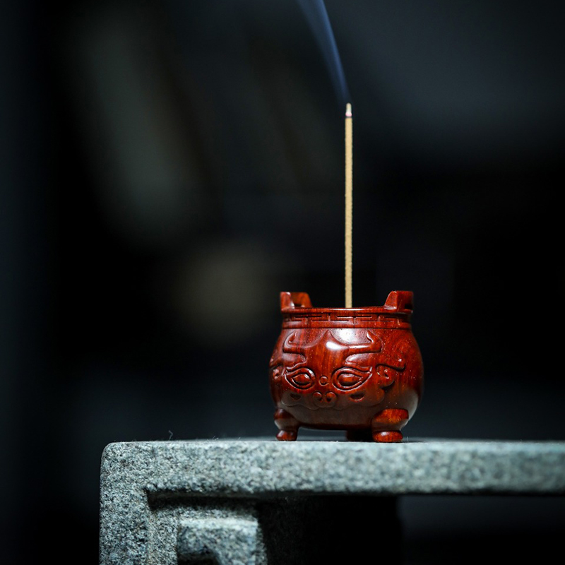 刺史 小叶紫檀木香炉实木熏香家用室内沉香三足焚香鼎炉茶道香薰檀香