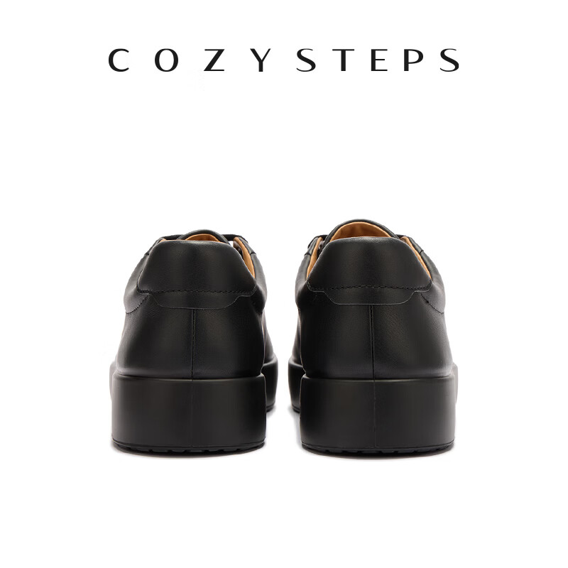 COZY STEPS可至男士26春夏新款头层牛皮板鞋透气轻盈系带简约百搭休闲鞋 黑色 44