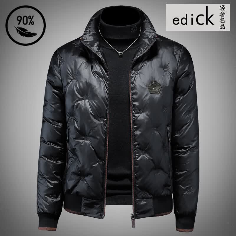 Edick意大利风品牌欧洲站羽绒服冬季新款刺绣潮流男士轻薄保暖鸭绒外套 黑色 M
