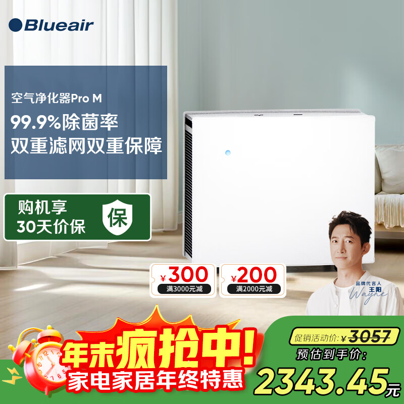 布鲁雅尔（Blueair）空气净化器 Pro M   家用商用 除甲醛 除二手烟除异味除雾霾PM2.5 Pro M净化器,优选25-43㎡