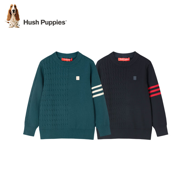 暇步士（Hush Puppies）童装儿童男女童毛衣春秋新款时尚休闲儿童线衣针织打底衫 幻夜绿 155 (偏大半码)