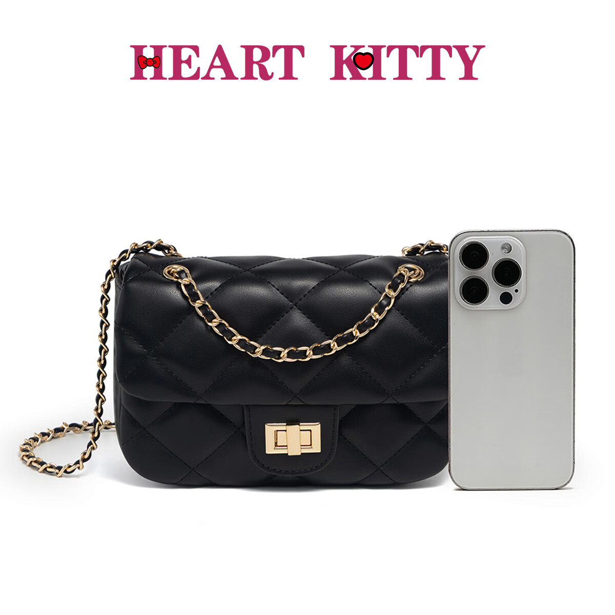 HEART KITTY高颜值菱格小香风链条包高级感气质百搭通勤单肩斜挎包生日礼物包 6607黑色