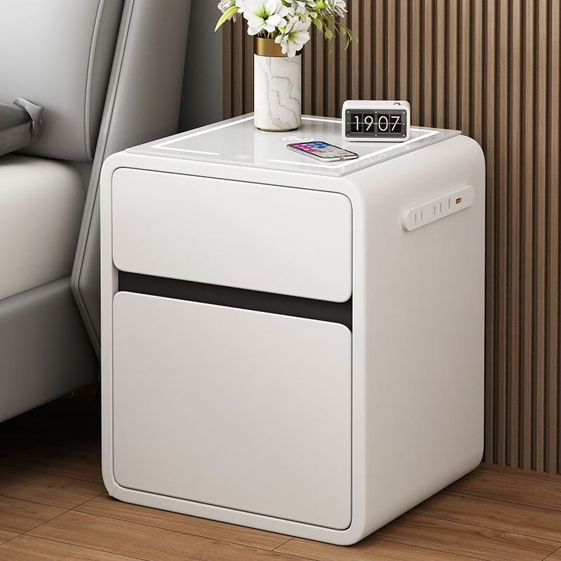 欣慕雅奶油风智能床头柜保险箱一体ins风家用卧室床边柜高级感轻奢实木 奶油保险箱-35宽+米白【智能】