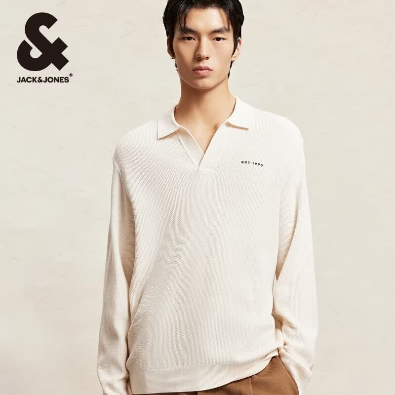 杰克·琼斯（JACK&amp;JONES）男装潮酷高街时尚字母刺绣圆领套头休闲针织衫上衣男款225124011 224324025A05乳白色 M