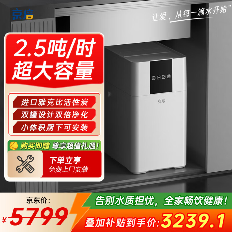 京倍智能双罐2.5T大流量小型厨下式高端全自动中央净水机家用全屋净水器净饮机别墅自来水重金属 中央净水 A4（2.5T/H处理量）