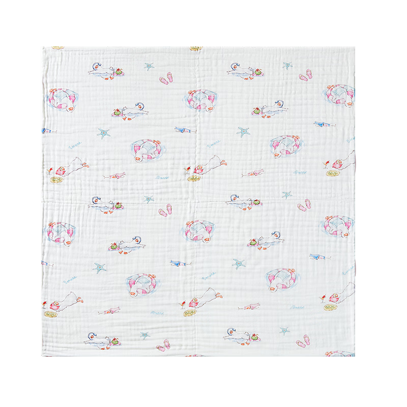 嫚熙（EMXEE）儿童浴巾竹棉泡芙纱布浴巾新生婴儿宝宝洗澡大毛巾松弛鸭115cm