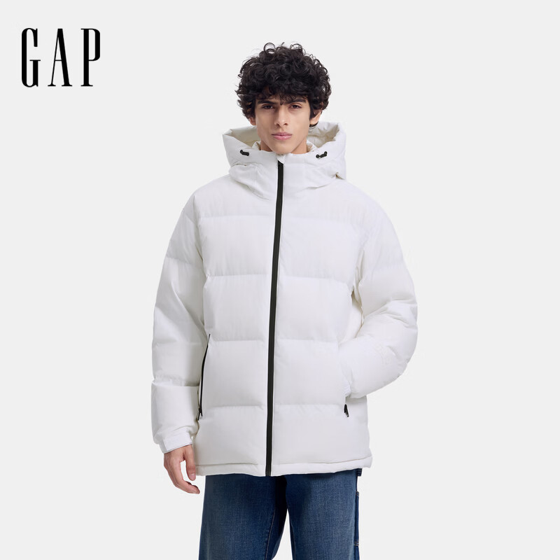 盖璞男女装防风防雨微弹立领连帽羽绒服外套 白色 S (165/88A) 亚洲尺码