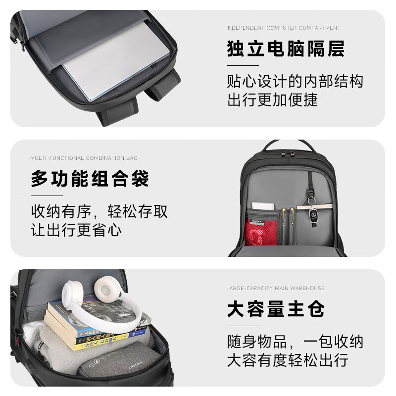 SWICKY男双肩包商务通勤电脑包出差旅行大容量背包多功能笔记本电脑背包 标准款小号【15.6寸笔记本】