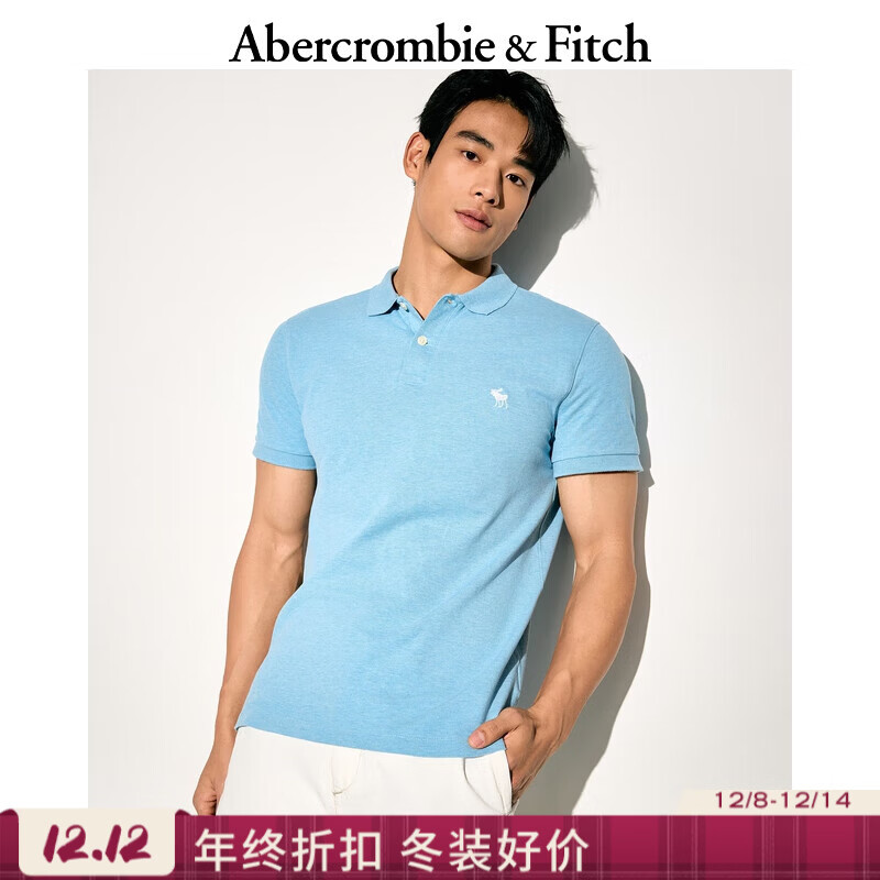 Abercrombie & Fitch【经典POLO】小麋鹿图案男装25夏季美式通勤短袖T恤 天蓝色 L (180/108A)