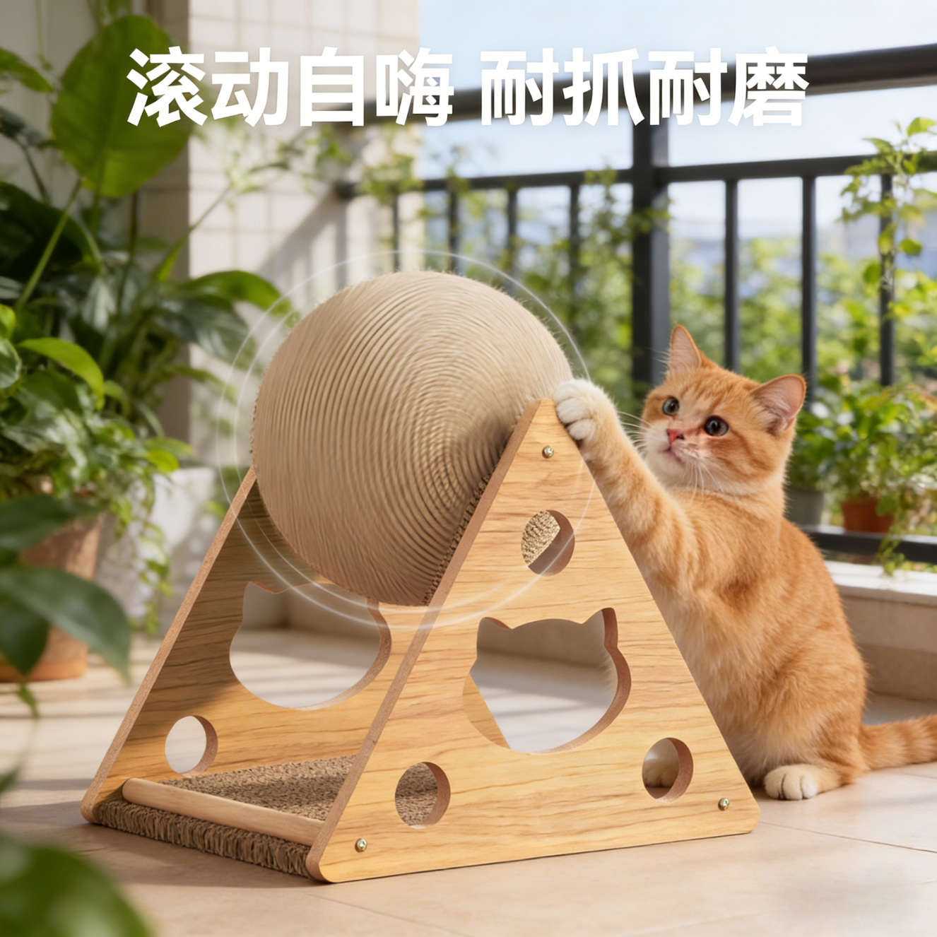 瓜洲牧猫玩具耐磨猫抓球猫咪猫爪板立式剑麻球猫抓板猫爬架自嗨逗猫棒 摩天轮猫抓球【足球款】 中号（23*19*22cm）