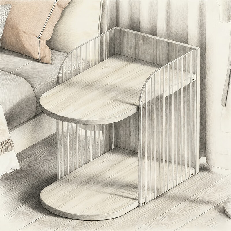 尔思家床头柜卧室2025新款高级感边几可移动置物架桌子小型实木现代简约 原木色大号-波纹款