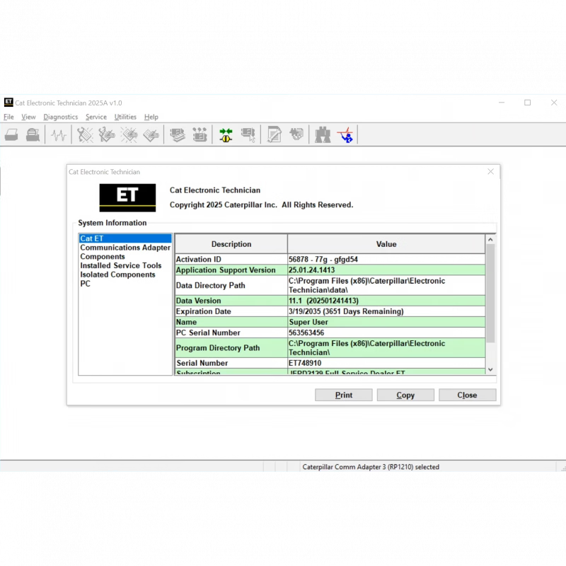 卡特 ET 2025A  CAT ET 2025A  卡特挖掘机发动机电子诊断软件 卡特2025A
