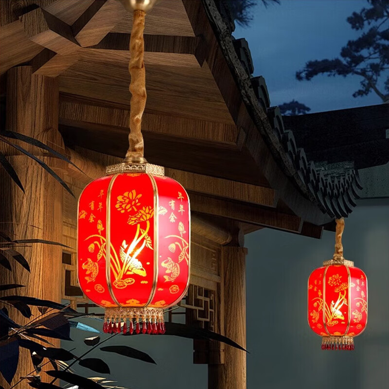 全铜宫灯阳台别墅中式灯笼明清古典福过年春节喜庆大门挂饰灯笼 金福款宫灯-直径25cm-1个全铜