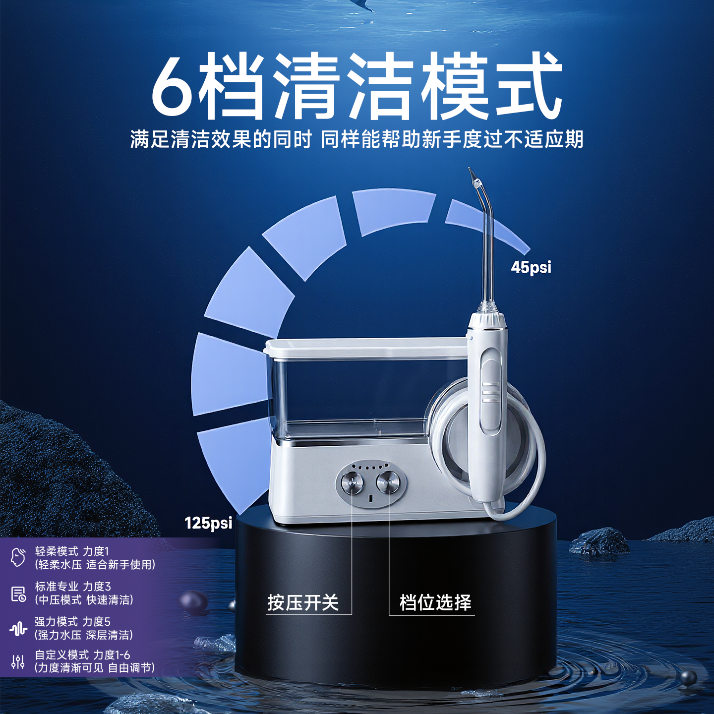 惠齿（h2ofloss）家用台式电动洗牙器水牙线洁牙器预防牙结石牙齿冲洗器家庭洁牙机水牙线牙齿清洁器大容量水箱 【家用冲牙器】送 5支喷头 HF-3Pro（白色）