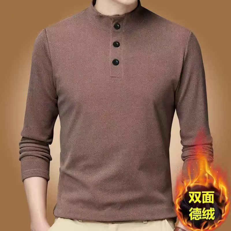 柯诗曼男士长袖t恤秋冬季恒温发热双面德绒休闲内衣简约纯色百搭男装衣 深灰色 XL 【110-125斤】