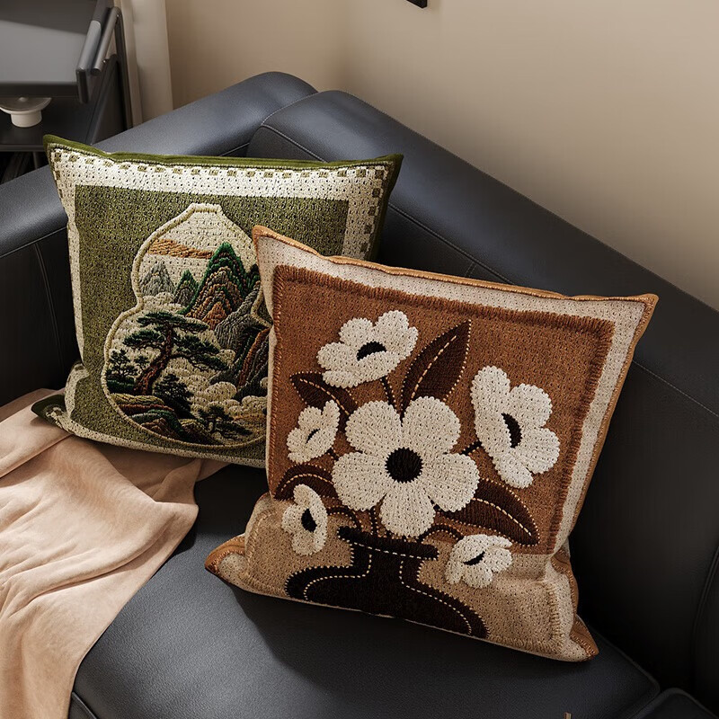 AILUKI日本沙发靠枕复古家用抱枕床头床上靠枕靠垫飘窗靠背含芯可拆洗 古韵花卉【亲肤柔软_双面印花】 45cm*45cm 含枕芯