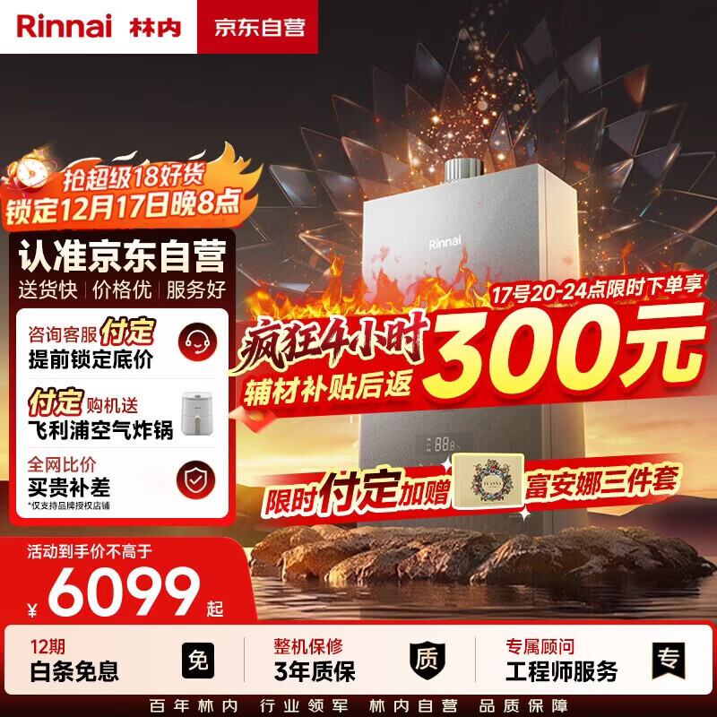 林内（Rinnai）【大师系列】16L燃气热水器 家用水伺服恒温 0.5℃精准调温 一级静音认证 16GD75(JSQ31-GD75)