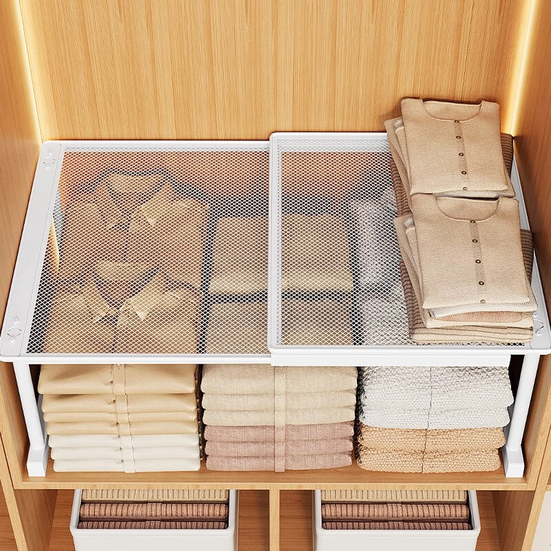 吱凡日本衣柜分层隔板柜子分层架可伸缩收纳神器橱柜鞋柜分格置物架子 【可伸缩53-88】宽43*高22 1层