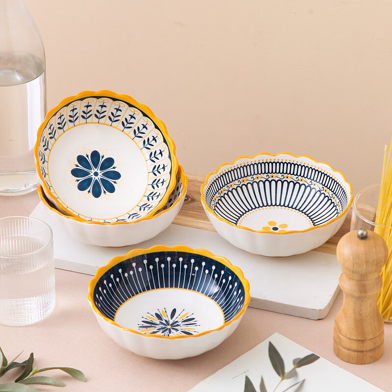 6.25英寸陶瓷碗家用拉面 面泡面 面碗饭碗沙拉碗高颜值米饭碗釉下 6.25寸-绚丽多彩