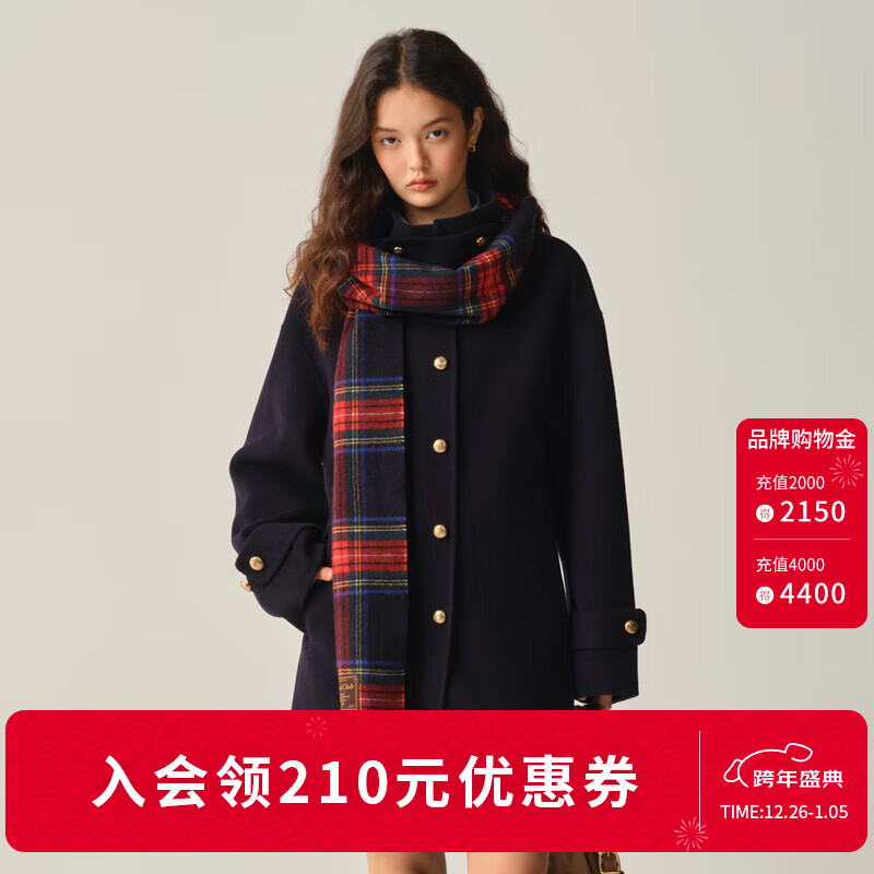 ELAND【70%绵羊毛】衣恋毛呢外套女立领宽松大衣2025冬季新款 深藏青色(03)D/NAVY S /160