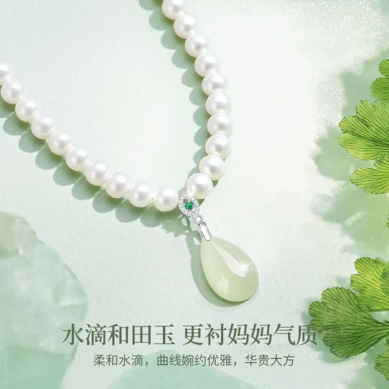 老凤祥淡水珍珠项链女士和田玉水滴银七夕情人节礼物送女友老婆妈妈生日 【京速达】和田玉水滴珍珠项链