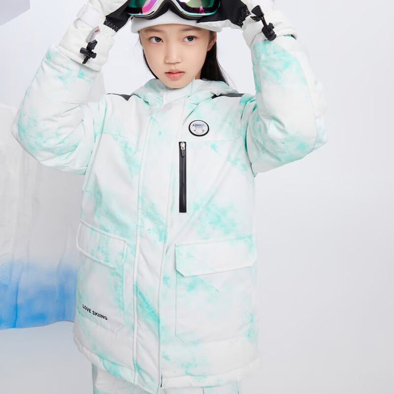 安奈儿（Annil）童装女童中长款羽绒服24冬新款 绿调花 110