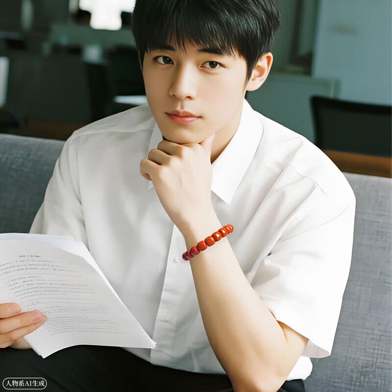 神翠鸟南红手串男女单圈直切玛瑙手链柿子红古风串珠送人生日礼物 款一 约12*11毫米QYD2793i