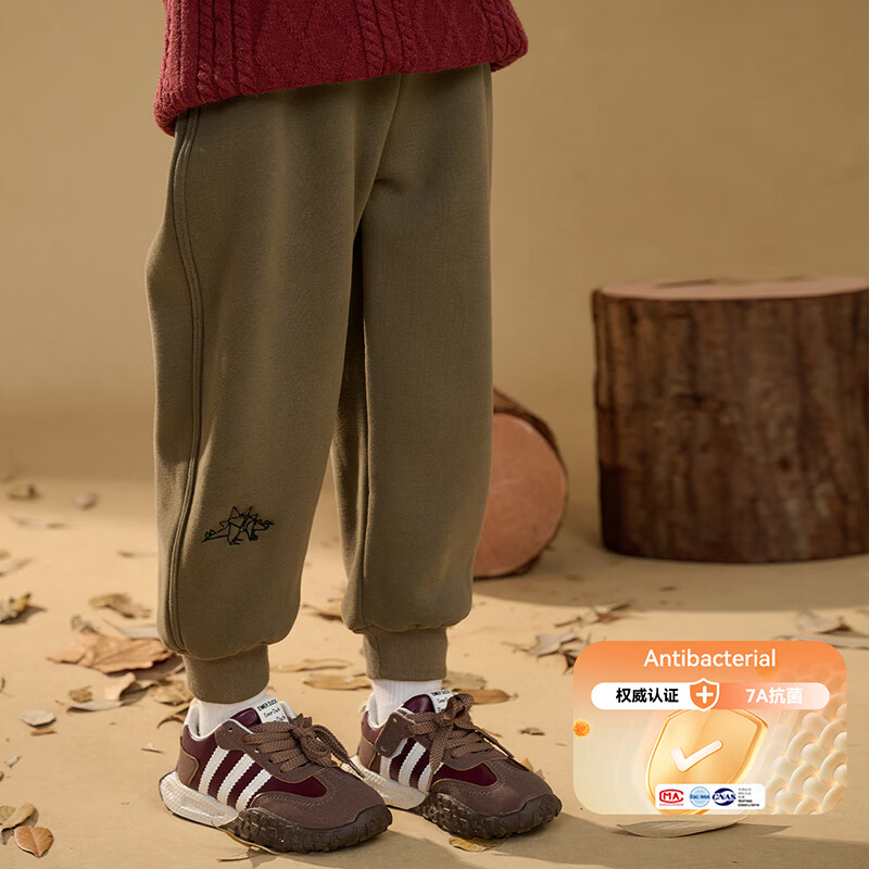 棉花堂（cottontown）【加绒】棉花堂儿童裤子秋冬女童运动裤小童卫裤休闲裤加绒童装冬 麻灰 120 120/56