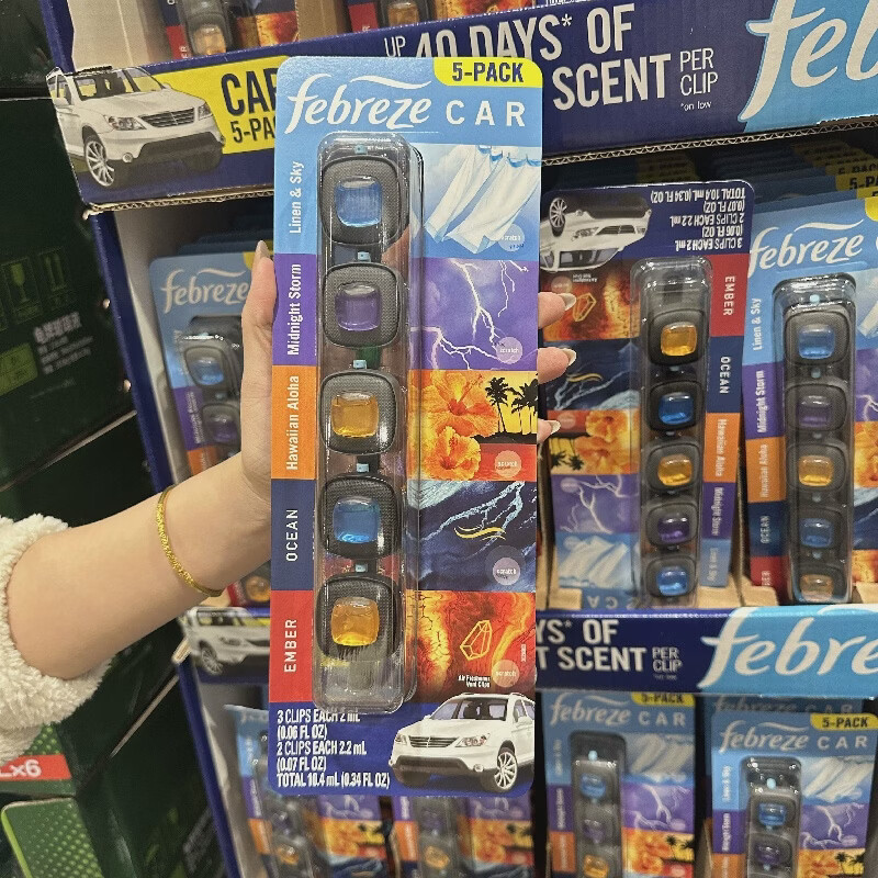 Febreze上海costco寶潔汽車出風(fēng)口香水車載去臭香薰2ml 汽車香水混合裝5個(gè)檀木+海洋+熱帶+自然+午夜 10g